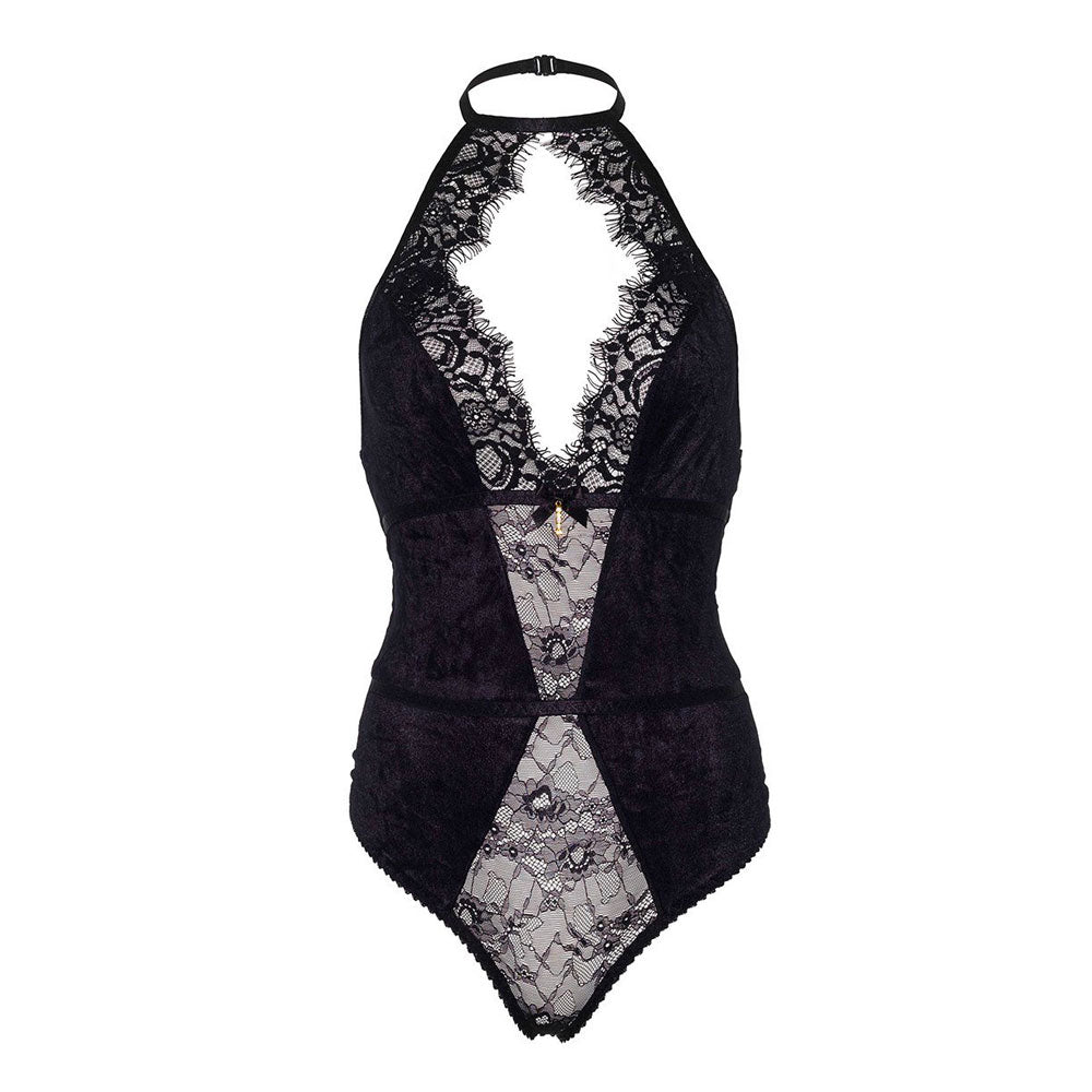 Black Halter Neck Stretch Velvet Teddy