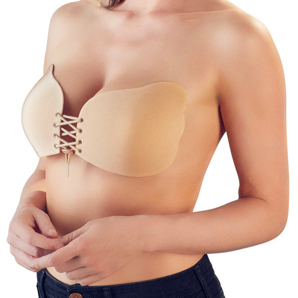 Flesh Coloured Adhesive Bra With Lacing