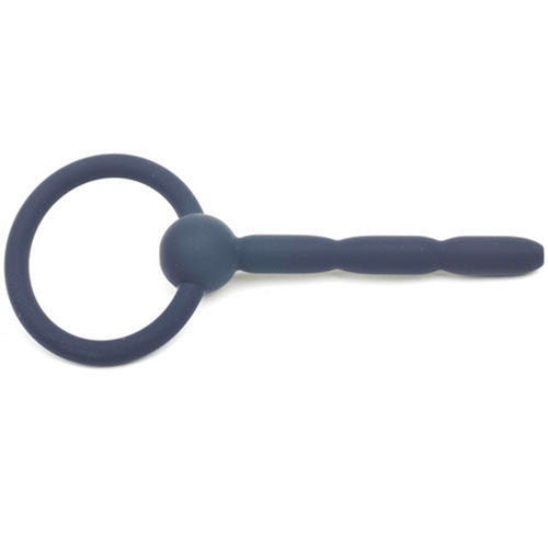 4 Inch Beaded Black Silicone Cum Thru Penis Plug with Ring