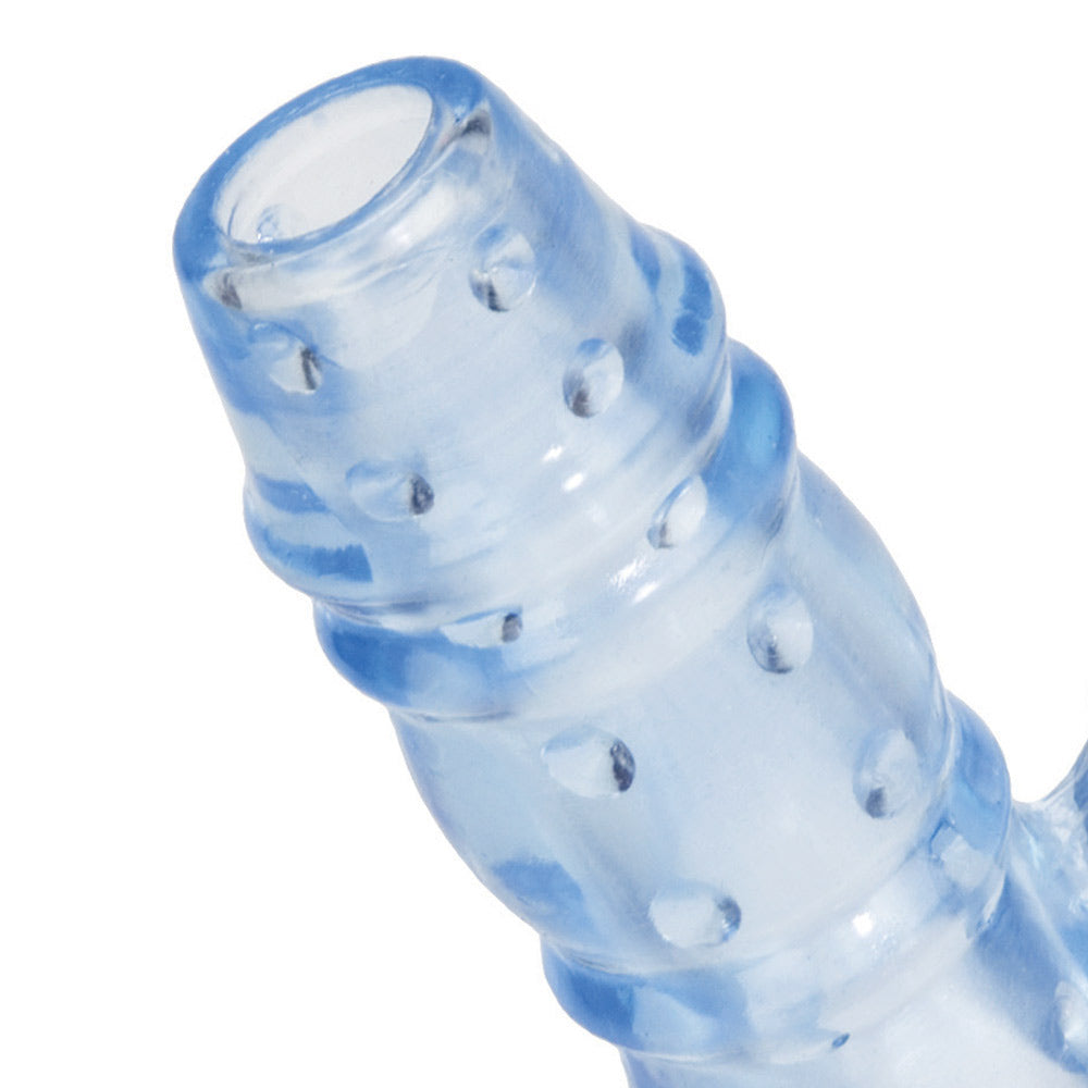 3 Way Double Dolphin Blue Penis Sleeve With Vibrating Bullet